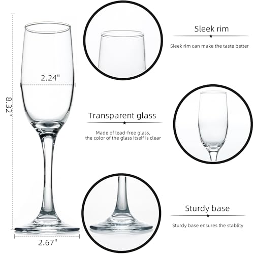 CZUMJJ Elegant Champagne Glasses Set of 16, Long Stem Glass Champagne Flutes for Mimosa, Sparking Wine, Wedding, Party - 6 oz, Clear - My Kitchen Products
