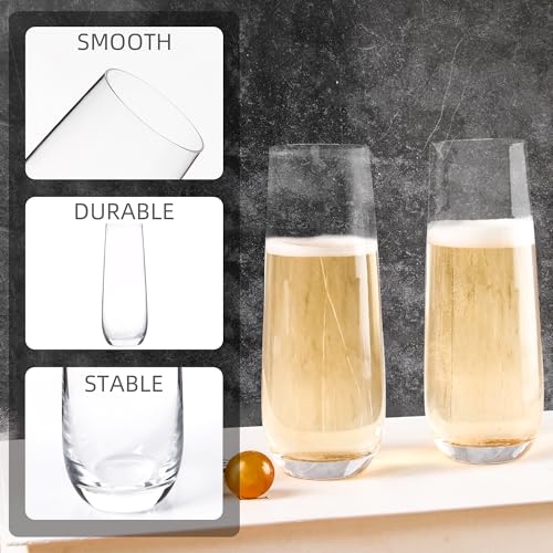 CZUMJJ Stemless Champagne Flutes Set of 16, 8 oz Clear Toasting Glasses, Mimosa glasses - My Kitchen Products