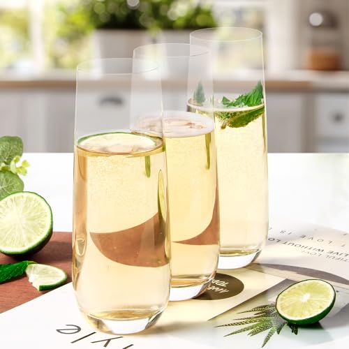 CZUMJJ Stemless Champagne Flutes Set of 16, 8 oz Clear Toasting Glasses, Mimosa glasses - My Kitchen Products