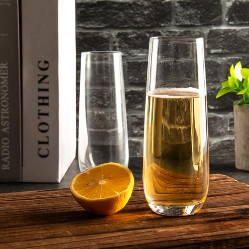 CZUMJJ Stemless Champagne Flutes Set of 16, 8 oz Clear Toasting Glasses, Mimosa glasses - My Kitchen Products
