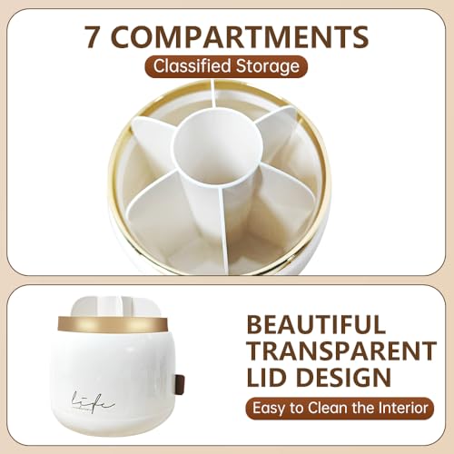 DaChihSheng Silverware Organizer Includes a Dish Cloth, 360° Rotating Utensil Holder with Lid - 7 Slot Fork and Spoon Organizer for Kitchen Counter, Kitchen Caddy with Drainage(White) - My Kitchen Products