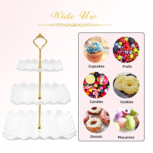DAFURIET Dessert Cupcake Stand, 3 Tier Cup Cake Holder Tower for Tea Party/Birthday/Wedding, Plastic Tiered Serving Tray with Metal Rod, White - My Kitchen Products