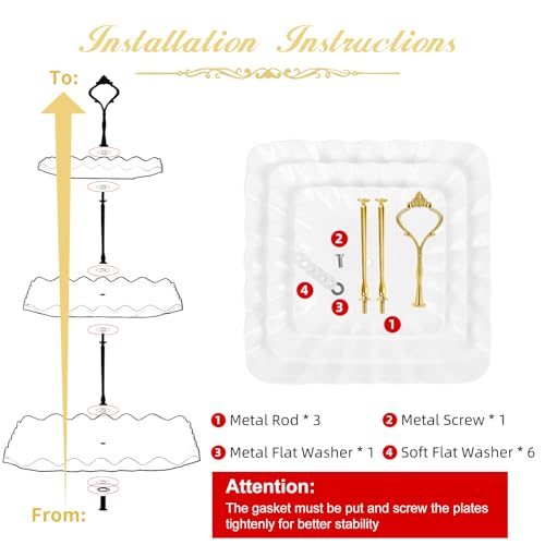DAFURIET Dessert Cupcake Stand, 3 Tier Cup Cake Holder Tower for Tea Party/Birthday/Wedding, Plastic Tiered Serving Tray with Metal Rod, White - My Kitchen Products