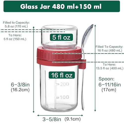Danmu 4 Pack Overnight Oats Containers with Lids 21 oz (16+5),Dual-Layer Yogurt Parfait Cups with Lids,Meal Prep Containers Glass for Snack,Overnight Oats,Yogurt,Parfait,Salad Dishwasher Safe - My Kitchen Products
