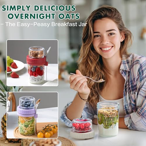 Danmu 4 Pack Overnight Oats Containers with Lids 21 oz (16+5),Dual-Layer Yogurt Parfait Cups with Lids,Meal Prep Containers Glass for Snack,Overnight Oats,Yogurt,Parfait,Salad Dishwasher Safe - My Kitchen Products