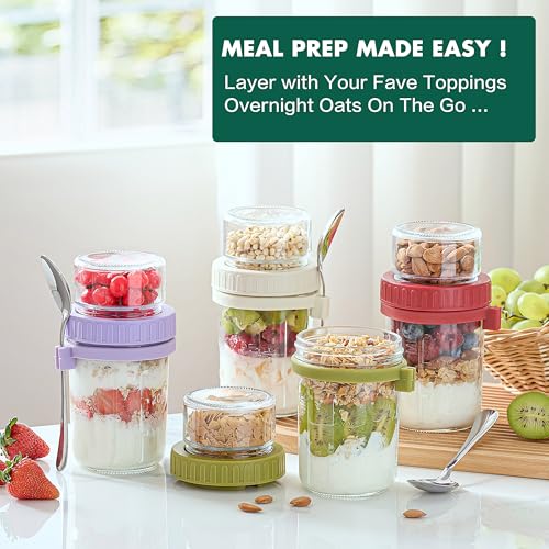 Danmu 4 Pack Overnight Oats Containers with Lids 21 oz (16+5),Dual-Layer Yogurt Parfait Cups with Lids,Meal Prep Containers Glass for Snack,Overnight Oats,Yogurt,Parfait,Salad Dishwasher Safe - My Kitchen Products