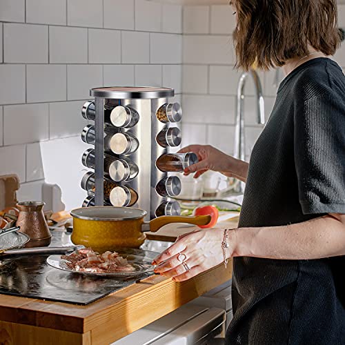 dasaka Rotating Spice Rack Organizer with Jars(20Pcs), Seasoning Organizer for Cabinet, Kitchen Spice Racks for Countertop, Revolving Stainless Steel Spice Organizer - My Kitchen Products