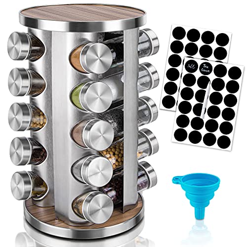 dasaka Rotating Spice Rack Organizer with Jars(20Pcs), Seasoning Organizer for Cabinet, Kitchen Spice Racks for Countertop, Revolving Stainless Steel Spice Organizer - My Kitchen Products