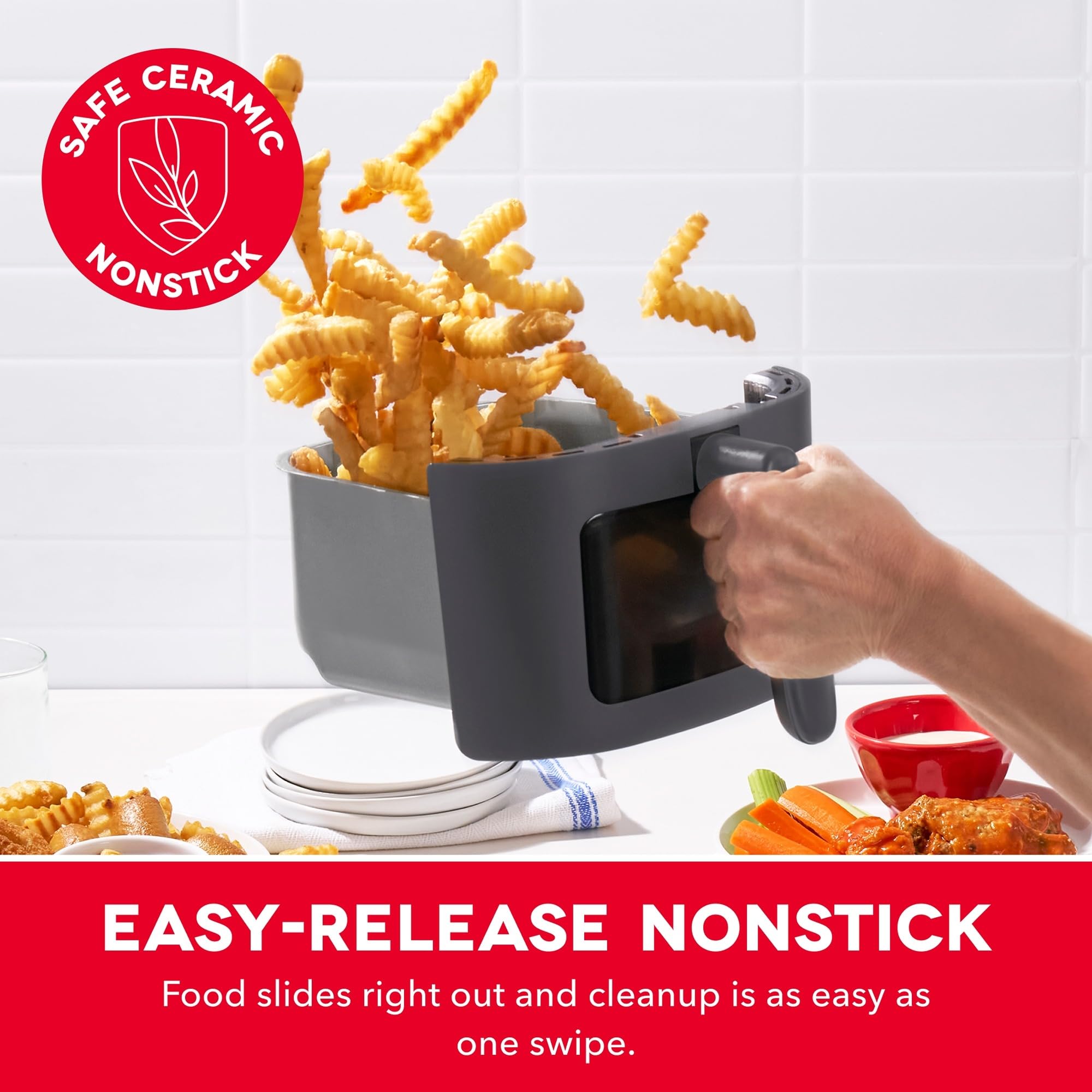 Dash 2.6QT Infrared Digital Small Air Fryer - Compact Air Fryer with Safe Ceramic Nonstick, Viewing Window, 2 Custom Presets & Auto Shake Reminder - Dishwasher Safe Parts - My Kitchen Products