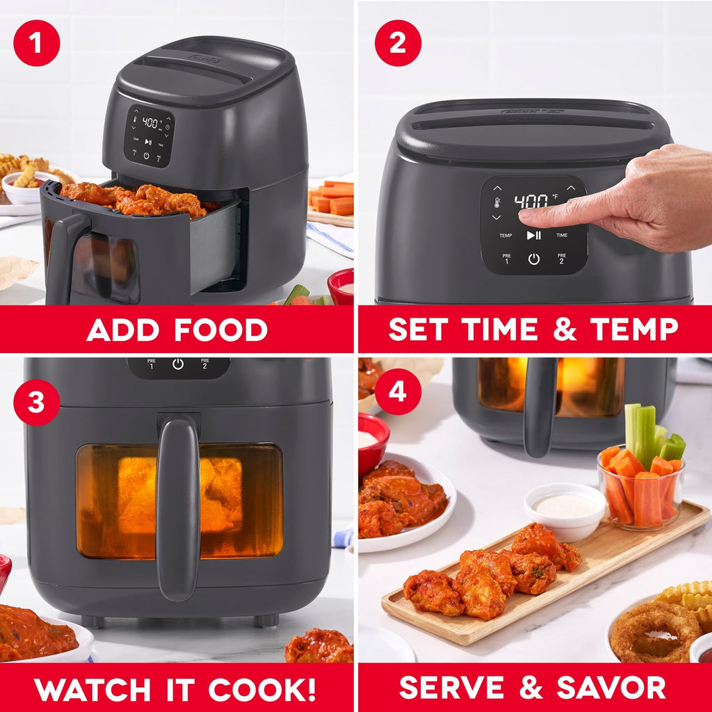 Dash 2.6QT Infrared Digital Small Air Fryer - Compact Air Fryer with Safe Ceramic Nonstick, Viewing Window, 2 Custom Presets & Auto Shake Reminder - Dishwasher Safe Parts - My Kitchen Products