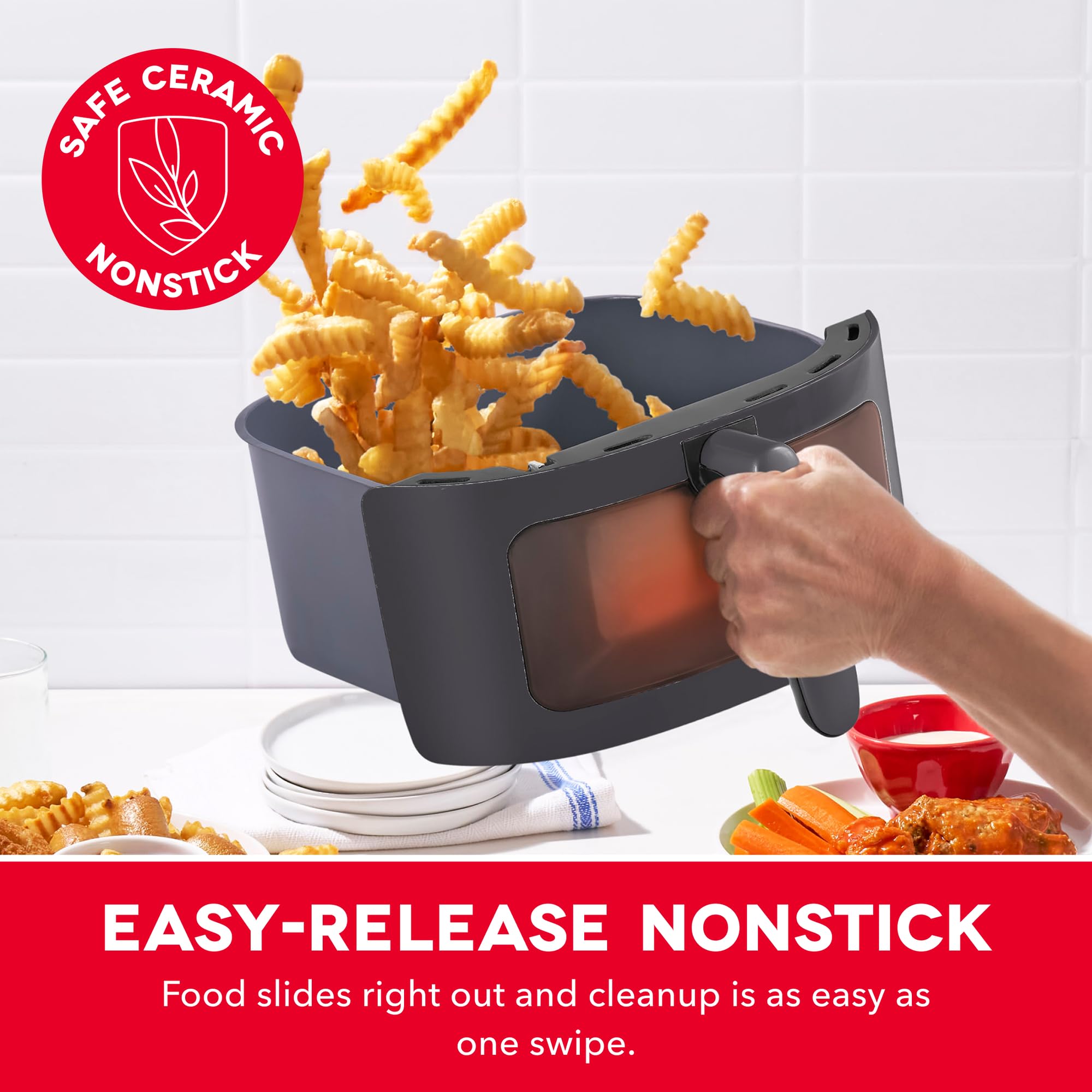 Dash 6QT Infrared Digital Air Fryer - Safe Ceramic Nonstick, Basket Style, Viewing Window, Custom Presets & Auto Shake Reminder - Dishwasher Safe Parts, 6 Quart Family-Size Air Fryer - My Kitchen Products