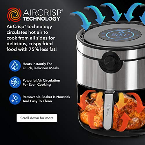 Dash AirCrisp® Pro Digital Air Fryer - Adjustable Temperature Control - Auto Shut-Off Feature & Multiple Presets - Removable Crisper Basket - 6 Quarts - Silver - My Kitchen Products