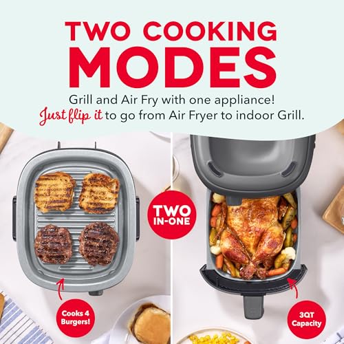DASH Flip & Fry 2-in-1 Grill + Air Fryer, 3 QT - My Kitchen Products