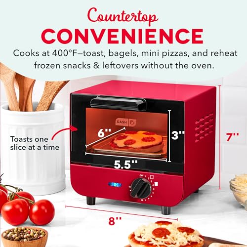 Dash Mini Toaster Oven | Small Toaster Oven for Dorms, Apartments, & Small Kitchens, Adjustable Timer Dial with Auto Shutoff, Removable Cooking Tray & Crumb Catch, Red - My Kitchen Products