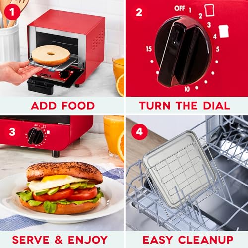 Dash Mini Toaster Oven | Small Toaster Oven for Dorms, Apartments, & Small Kitchens, Adjustable Timer Dial with Auto Shutoff, Removable Cooking Tray & Crumb Catch, Red - My Kitchen Products