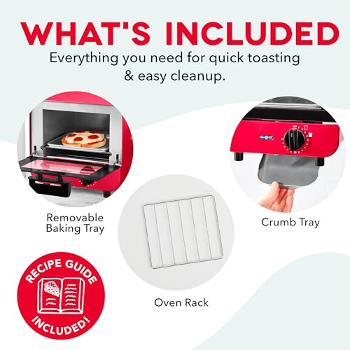 Dash Mini Toaster Oven | Small Toaster Oven for Dorms, Apartments, & Small Kitchens, Adjustable Timer Dial with Auto Shutoff, Removable Cooking Tray & Crumb Catch, Red - My Kitchen Products
