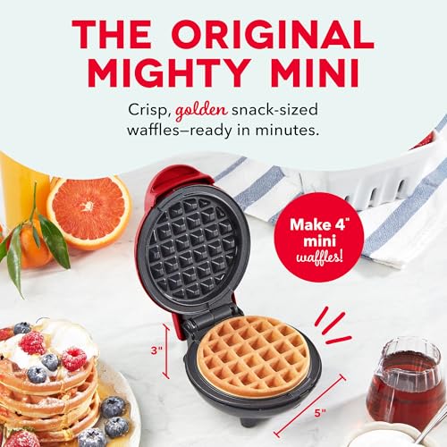 Dash Mini Waffle Maker- Compact Electric Iron for Creative Homemade Treats - Nonstick Surface - Easy-to-Clean - Perfect for Kids & Families - Red - My Kitchen Products