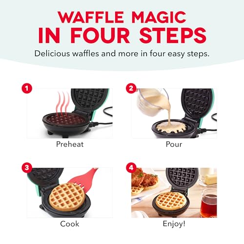 Dash Mini Waffle Maker- Compact Electric Iron for Creative Homemade Treats - Nonstick Surface - Easy-to-Clean - Perfect for Kids & Families - Red - My Kitchen Products