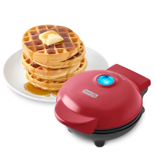Dash Mini Waffle Maker- Compact Electric Iron for Creative Homemade Treats - Nonstick Surface - Easy-to-Clean - Perfect for Kids & Families - Red - My Kitchen Products