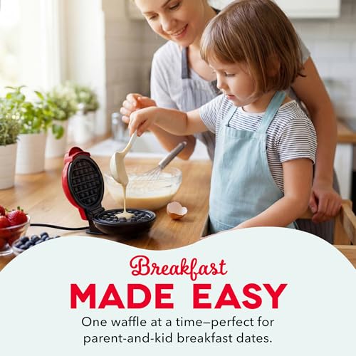 Dash Mini Waffle Maker- Compact Electric Iron for Creative Homemade Treats - Nonstick Surface - Easy-to-Clean - Perfect for Kids & Families - Red - My Kitchen Products