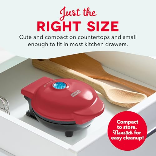Dash Mini Waffle Maker- Compact Electric Iron for Creative Homemade Treats - Nonstick Surface - Easy-to-Clean - Perfect for Kids & Families - Red - My Kitchen Products