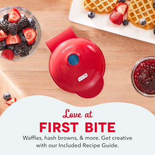 Dash Mini Waffle Maker- Mini Machine for Creative Homemade Treats - Nonstick Iron with Unique Print Design - Stylish Waffle Machine - Red Heart - My Kitchen Products