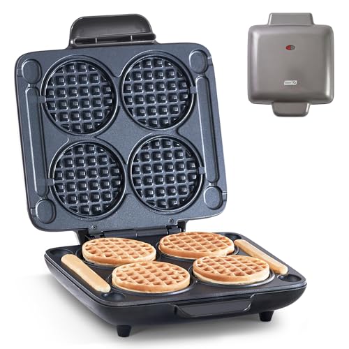 Dash Multi Mini Waffle Maker - Makes Four Waffles at Once for Family Breakfasts - Dual Nonstick Heating Plates & Easy-Release Surface - Compact & Fast-Heating - Graphite - My Kitchen Products