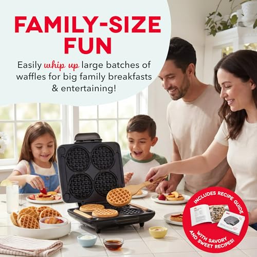Dash Multi Mini Waffle Maker - Makes Four Waffles at Once for Family Breakfasts - Dual Nonstick Heating Plates & Easy-Release Surface - Compact & Fast-Heating - Graphite - My Kitchen Products