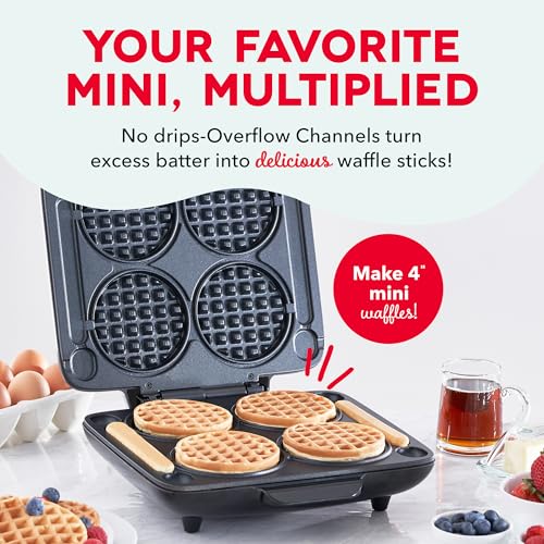 Dash Multi Mini Waffle Maker - Makes Four Waffles at Once for Family Breakfasts - Dual Nonstick Heating Plates & Easy-Release Surface - Compact & Fast-Heating - Graphite - My Kitchen Products