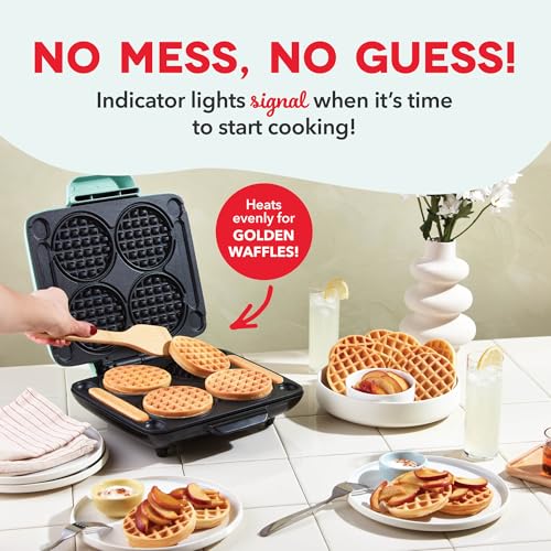 Dash Multi Mini Waffle Maker- Quad Waffle Maker for Family Breakfasts - Dual Nonstick Heating Plates & Easy-Release Surface - Compact & Fast-Heating - Aqua - My Kitchen Products
