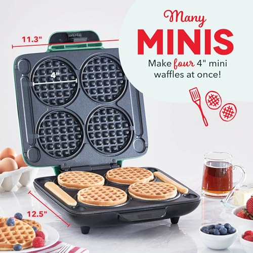 Dash Multi Mini Waffle Maker- Quad Waffle Maker for Family Breakfasts - Dual Nonstick Heating Plates & Easy-Release Surface - Compact & Fast-Heating - Aqua - My Kitchen Products