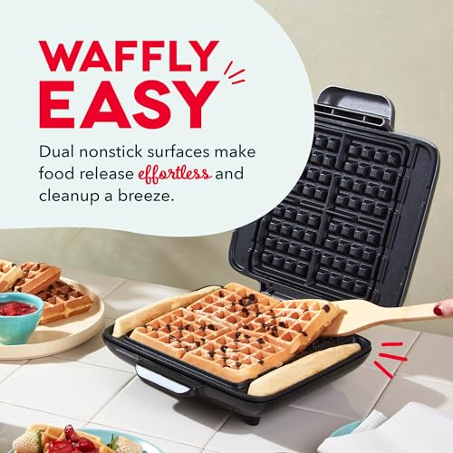 Dash No-Drip Waffle Maker - Makes Four Waffles at Once for Hassle-Free Breakfasts - Dual Nonstick Heating Plates & Quick Heat-Up System - Easy-Release Surface - Silver - My Kitchen Products