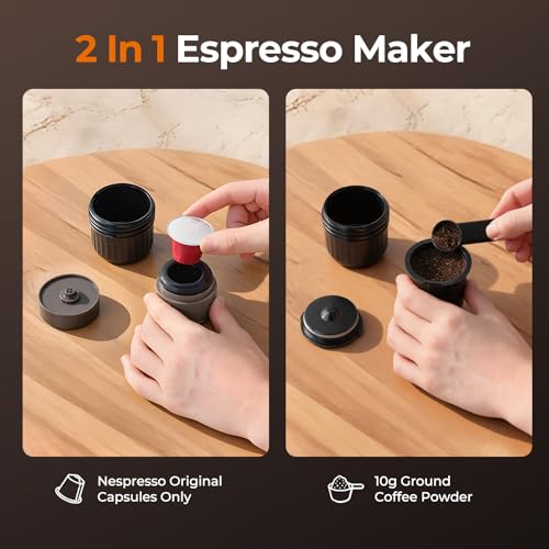 Dawnstar Portable Electric Espresso Machine for Travel, 86.6 Watt 2-In-1 Travel Coffee Maker for Max 10g Coffee Powder or NS Capsules, 1.5 Pounds & 7800mAh Battery Capacity, Includes Quick Charger - My Kitchen Products