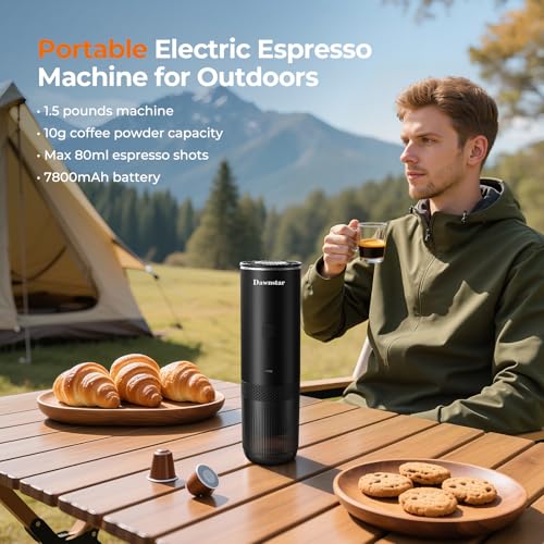 Dawnstar Portable Electric Espresso Machine for Travel, 86.6 Watt 2-In-1 Travel Coffee Maker for Max 10g Coffee Powder or NS Capsules, 1.5 Pounds & 7800mAh Battery Capacity, Includes Quick Charger - My Kitchen Products