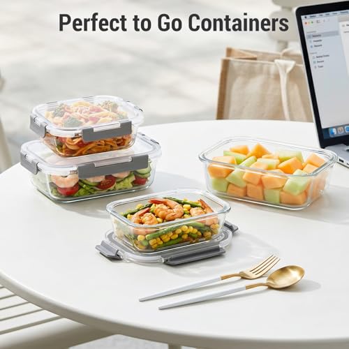 Dealusy 10 Sets (20-Piece) 4.5 Cup & 1.5 Cup Glass Food Storage Containers with lids, Airtight Leak-proof Glass Meal Prep Containers with Lids, Microwave Oven Freezer Dishwasher Safe, Gray - My Kitchen Products