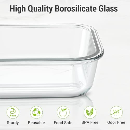 Dealusy 10 Sets (20-Piece) 4.5 Cup & 1.5 Cup Glass Food Storage Containers with lids, Airtight Leak-proof Glass Meal Prep Containers with Lids, Microwave Oven Freezer Dishwasher Safe, Gray - My Kitchen Products
