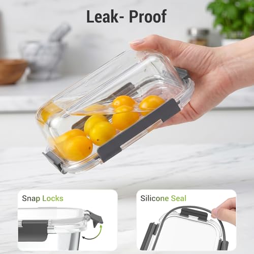 Dealusy 10 Sets (20-Piece) 4.5 Cup & 1.5 Cup Glass Food Storage Containers with lids, Airtight Leak-proof Glass Meal Prep Containers with Lids, Microwave Oven Freezer Dishwasher Safe, Gray - My Kitchen Products