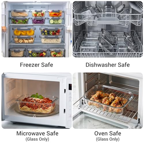 Dealusy 10 Sets (20-Piece) 4.5 Cup & 1.5 Cup Glass Food Storage Containers with lids, Airtight Leak-proof Glass Meal Prep Containers with Lids, Microwave Oven Freezer Dishwasher Safe, Gray - My Kitchen Products