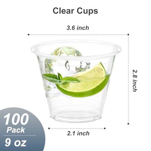 Dealusy 100 Pack 9 oz Clear Plastic Cups, Sturdy & Food Safe Disposable Plastic Cups for Wine Cocktail Punch - My Kitchen Products
