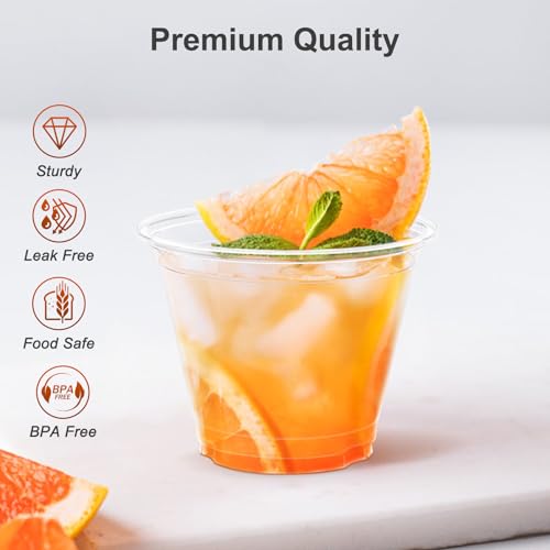 Dealusy 100 Pack 9 oz Clear Plastic Cups, Sturdy & Food Safe Disposable Plastic Cups for Wine Cocktail Punch - My Kitchen Products