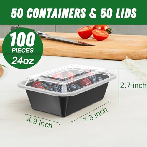 Dealusy 50 Pack (100-Piece) 24 oz Meal Prep Containers Reusable with Lids, Sturdy Leakproof & Food Safe, Microwave, Freezer, Dishwasher Safe Prep Containers, To Go Take Out Plastic Food Storage - My Kitchen Products