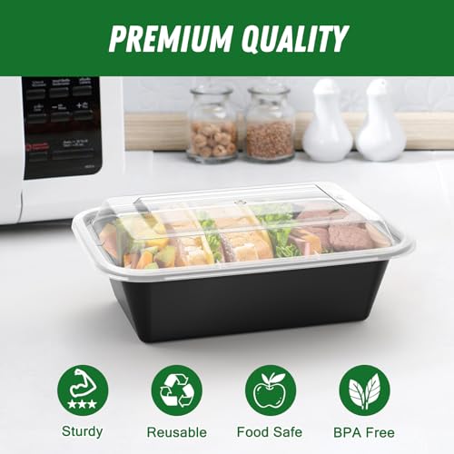 Dealusy 50 Pack (100-Piece) 24 oz Meal Prep Containers Reusable with Lids, Sturdy Leakproof & Food Safe, Microwave, Freezer, Dishwasher Safe Prep Containers, To Go Take Out Plastic Food Storage - My Kitchen Products