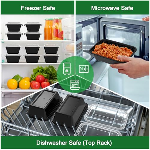 Dealusy 50 Pack (100-Piece) 24 oz Meal Prep Containers Reusable with Lids, Sturdy Leakproof & Food Safe, Microwave, Freezer, Dishwasher Safe Prep Containers, To Go Take Out Plastic Food Storage - My Kitchen Products