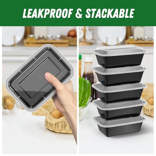 Dealusy 50 Pack (100-Piece) 24 oz Meal Prep Containers Reusable with Lids, Sturdy Leakproof & Food Safe, Microwave, Freezer, Dishwasher Safe Prep Containers, To Go Take Out Plastic Food Storage - My Kitchen Products