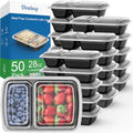 Dealusy 50 Pack (100-Piece) 28 oz Meal Prep Containers Reusable with Lids 2-Compartment, Sturdy Leakproof Food Safe, Microwave Freezer Dishwasher Safe, To Go Take Out Plastic Food Storage, Black - My Kitchen Products