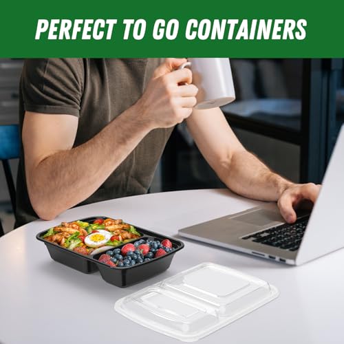 Dealusy 50 Pack (100-Piece) 28 oz Meal Prep Containers Reusable with Lids 2-Compartment, Sturdy Leakproof Food Safe, Microwave Freezer Dishwasher Safe, To Go Take Out Plastic Food Storage, Black - My Kitchen Products