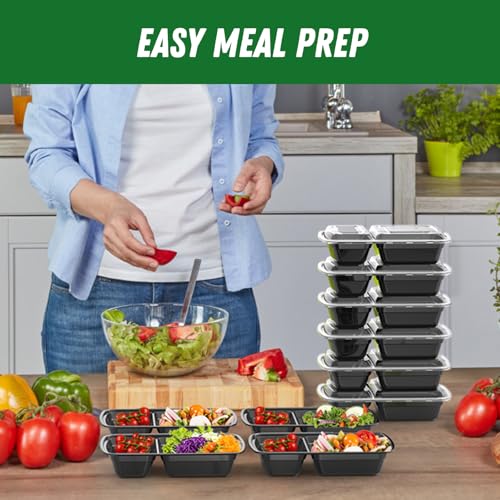 Dealusy 50 Pack (100-Piece) 28 oz Meal Prep Containers Reusable with Lids 2-Compartment, Sturdy Leakproof Food Safe, Microwave Freezer Dishwasher Safe, To Go Take Out Plastic Food Storage, Black - My Kitchen Products