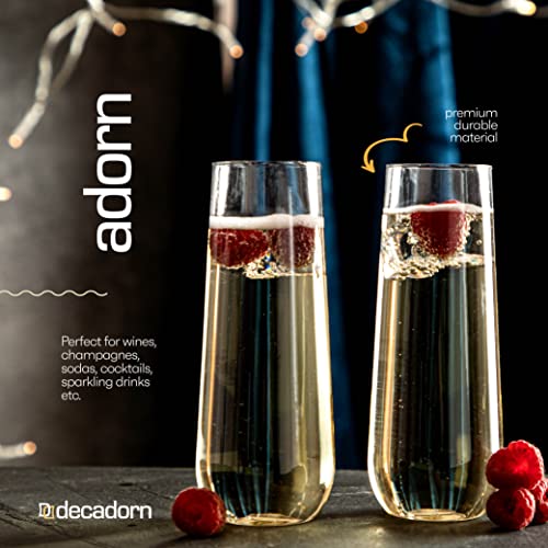 DECADORN Clear Stemless Champagne Flutes Plastic 48 Pack, Made in USA, 9oz Plastic Champagne Glasses - Durable and Sturdy Mimosa Glasses For Parties - Shatterproof, Recyclable, BPA-Free, Smooth Rims - My Kitchen Products