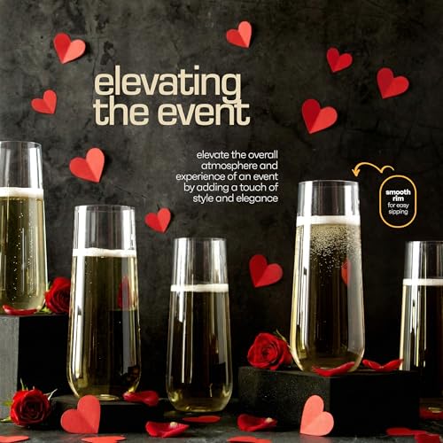 DECADORN Clear Stemless Champagne Flutes Plastic 48 Pack, Made in USA, 9oz Plastic Champagne Glasses - Durable and Sturdy Mimosa Glasses For Parties - Shatterproof, Recyclable, BPA-Free, Smooth Rims - My Kitchen Products