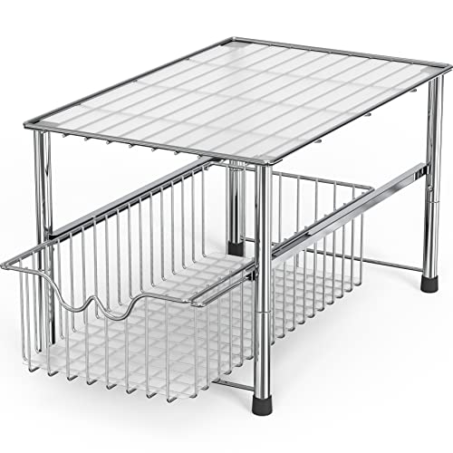 DecoBrothers Stackable Under Sink Organizer with Sliding Basket, Chrome - My Kitchen Products